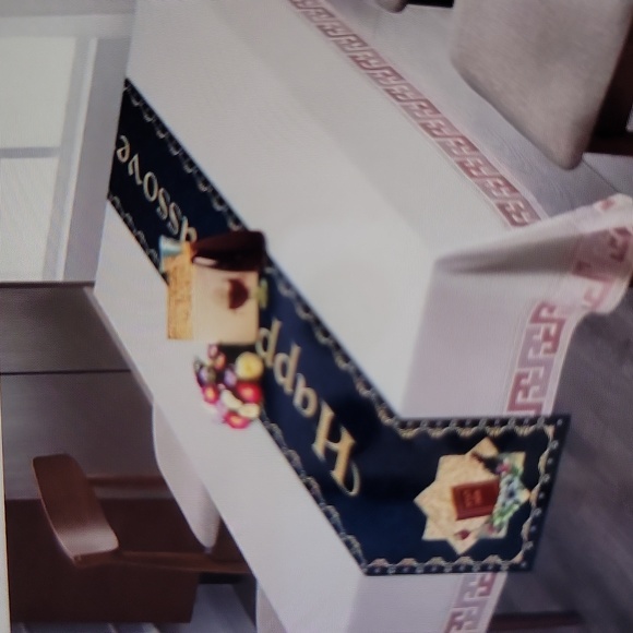 None Other - Happy Passover Table Runner Matzoh Wine  Holiday Symbols Blue Gold 14"x 72" NEW